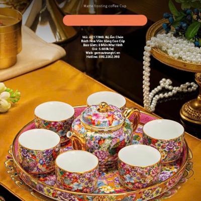 BỘ ẤM CHÉN BÁCH HOA VIỀN VÀNG CAO CẤP